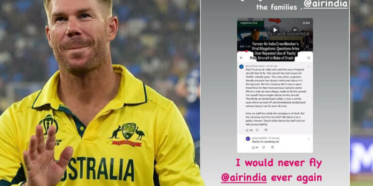 டேவிட் வார்னர் ஏர் இந்தியாவில் பயணிக்க மாட்டேன் என உறுதி